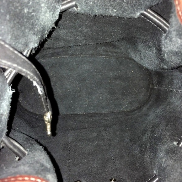 Bucket Bag Vtg Black Leather Brown Reptile Print - Picture 3 of 8